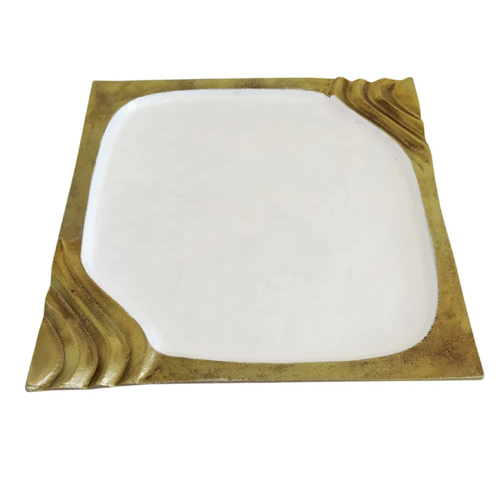 Serving Tray Set of 3 Rectangular Shape Aluminium Tray For Serving White and Gold Color wholesale serving tray