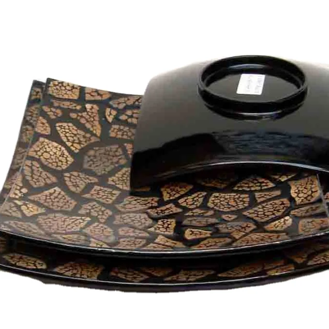 Набор из 3 квадратных лаковых тарелок с отделкой яичницы, изделия ручной работы из Вьетнама, для домашнего декора, посуды, столовой посуды.