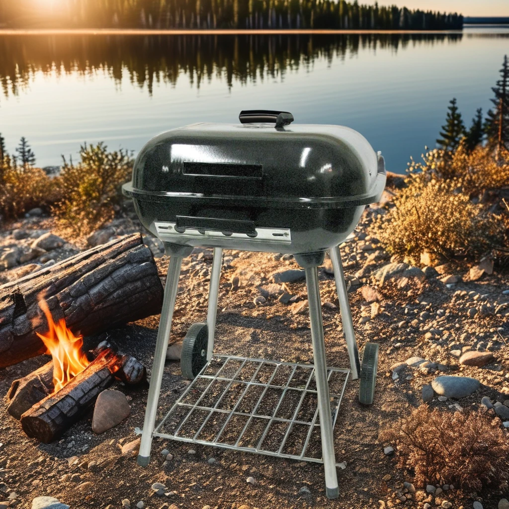 High 22-Inch Steel Square Portable Outdoor Backyard Barbecue Grill Trolley 4-6 People Capacity Easy Adjustable High Pressure