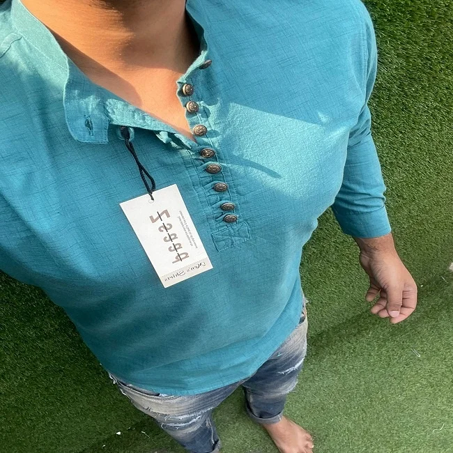 2021 Custom Made Designer Short kurta full sleeves for Men Elegant Collar Turkey Jubah indian men cotton kurta shirt