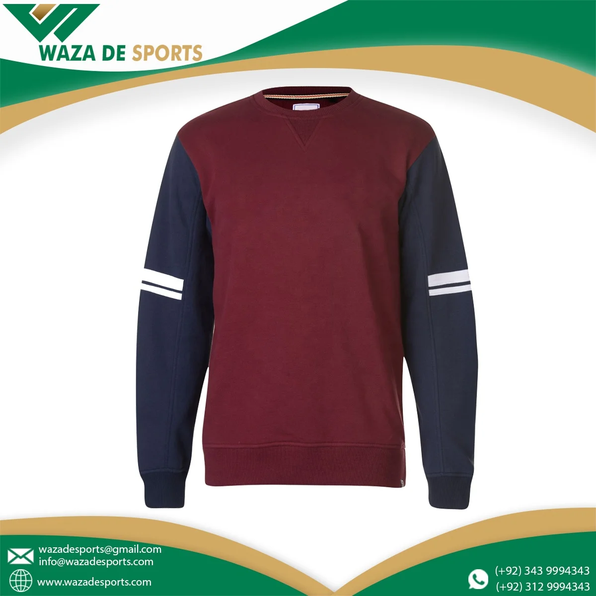 High Quality Contrast Sleeves Sweatshirt | Street Wear Casual Clothing 100% Organic Cotton Red & Blue Color Sleeves Sweat Shirts