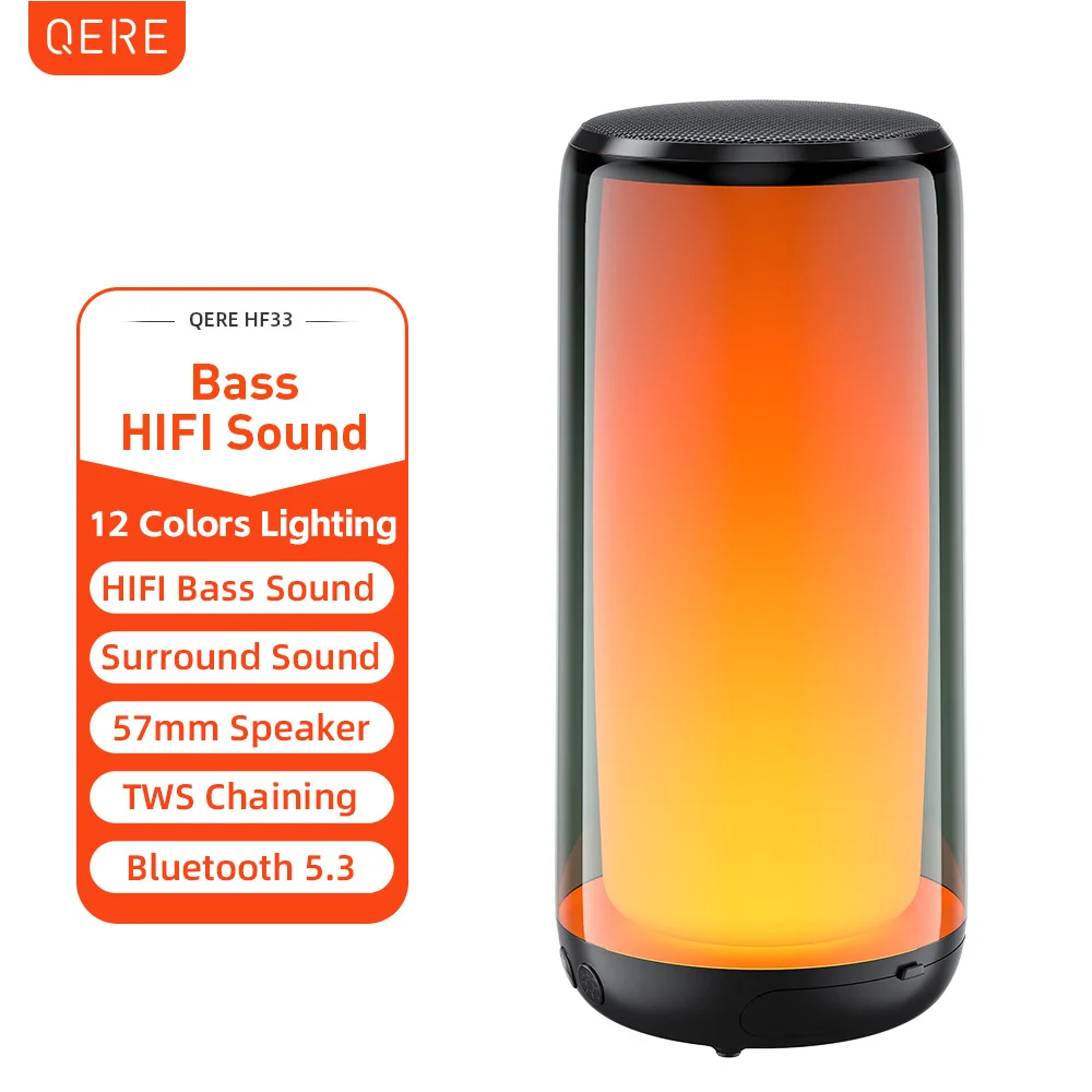 Wholesale QERE HF33 Mini Portable Wireless Speaker Outdoor Subwoofer With 360 Led Flashing Colorful Metal Bass Speaker