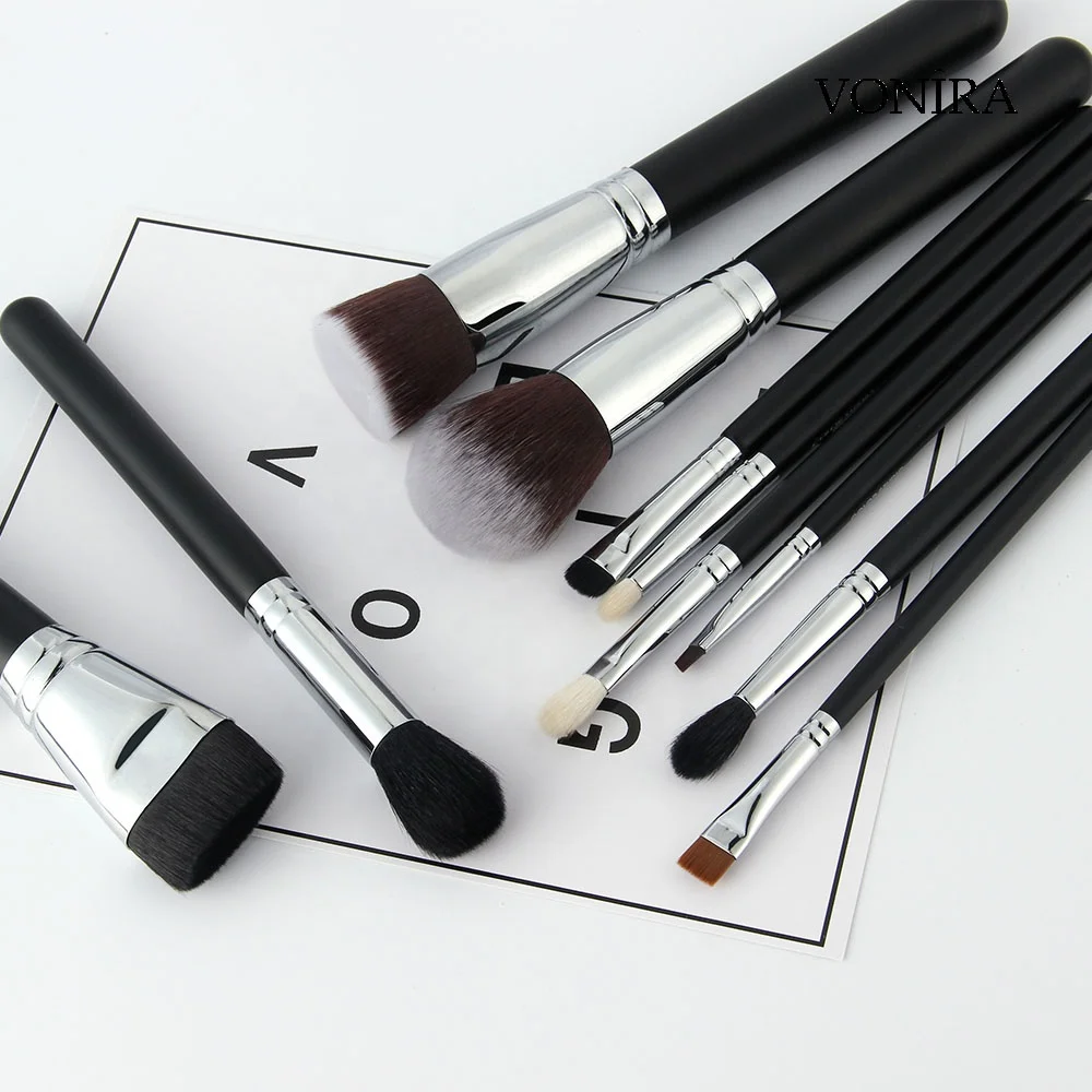 Vonira 10Pcs Professional Makeup Artist Studio Brushes Set Premium Synthetic Goat Hair Cosmetic Brushes Kit With Copper Ferrule