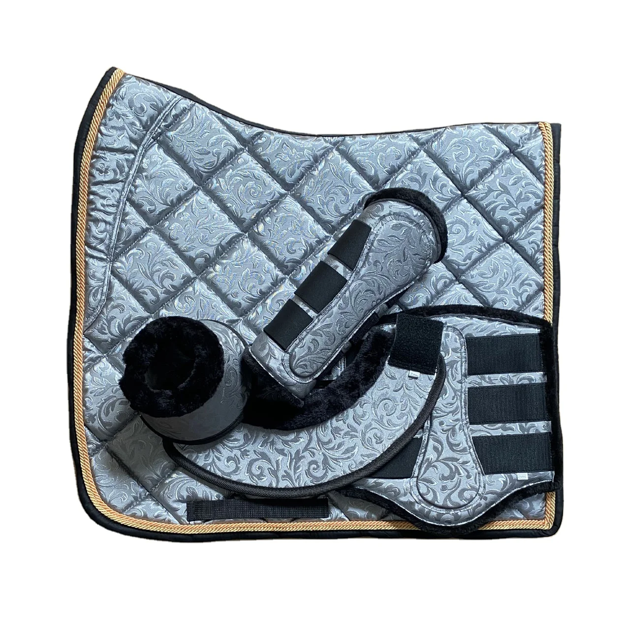 Reasonable prices Printed Horse Saddle pad matching sets with Fur Saddle Pad / Brushing Boots / Bell Boots Horse care Set