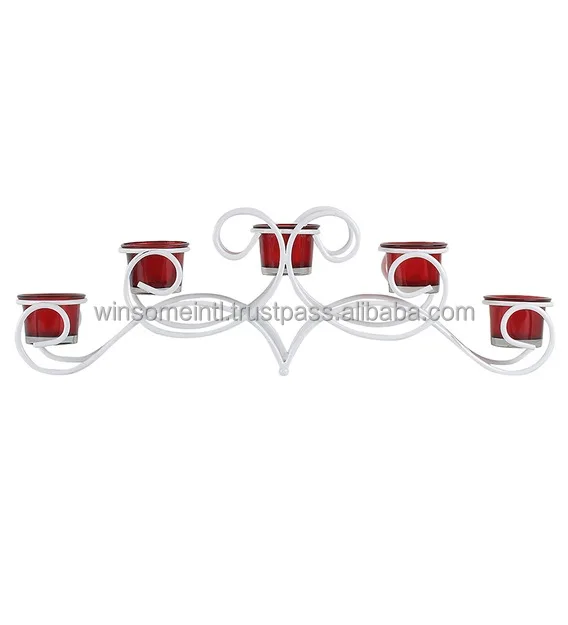 Decorative Metal Wire Tea light stand For Home Decoration White Color 5 Candle holder For Festivals and Temples Decoration