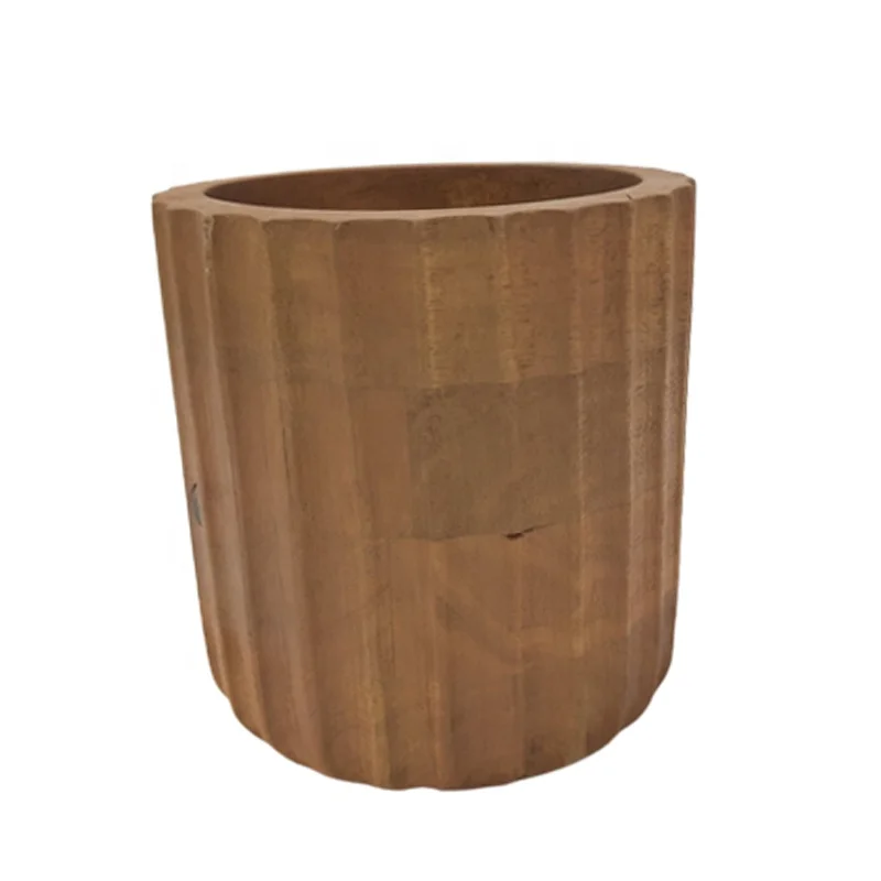 Table Top Decoration Wooden Flower Vase Clay Colour Modern Style Flower Pot And Desktop Pot For Home And Living Room Decor
