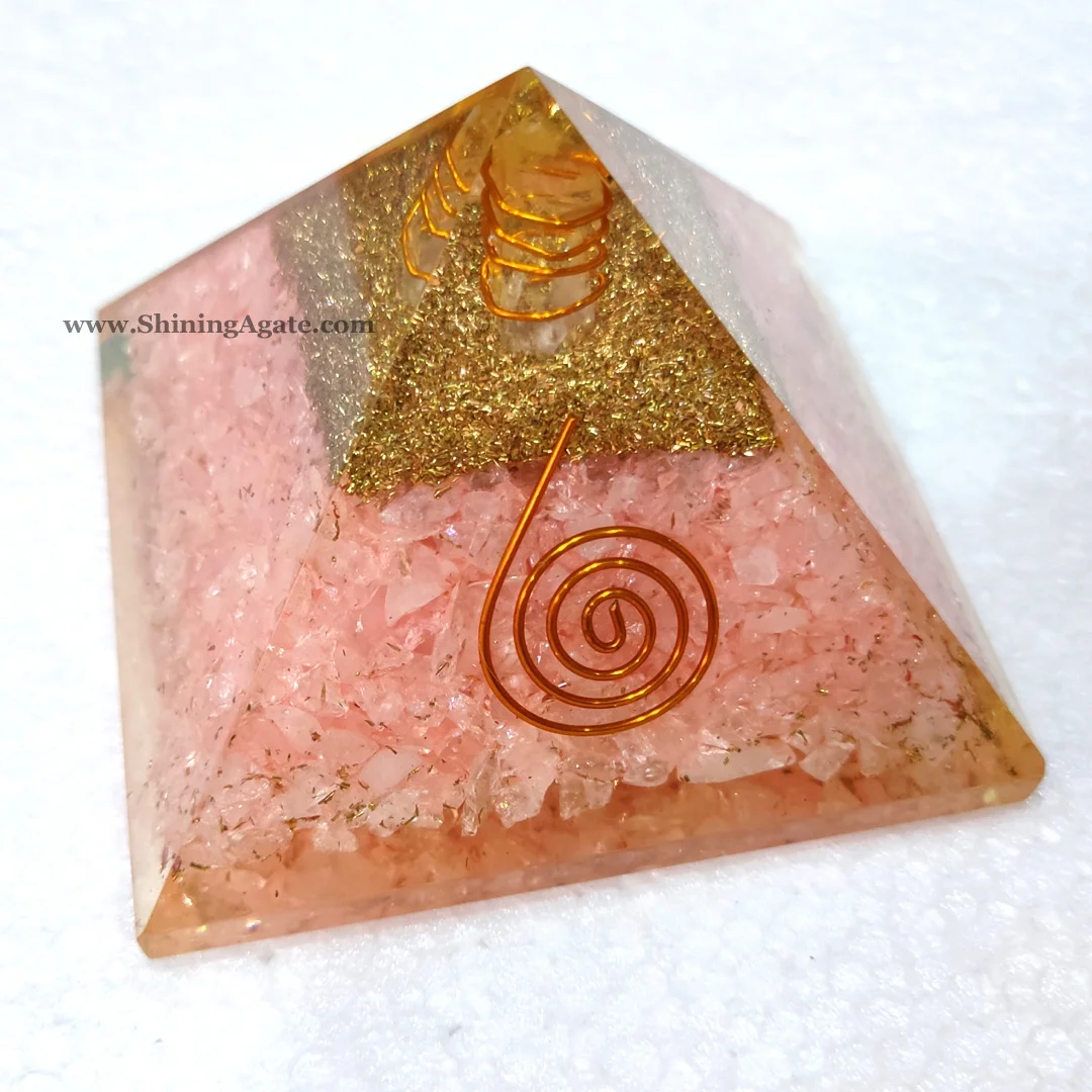 Rose Quartz Healing Orgone Pyramid Wholesale Crystal Reiki Healing Pyramid Orgonite Pyramid for Meditation