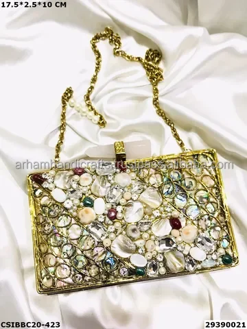 Mother of Pearl Evening Bag Lady Clutch Metal Hot Sale Wedding Light Handbag Handmade Fashionable bag low price by LUXURY CRAFTS