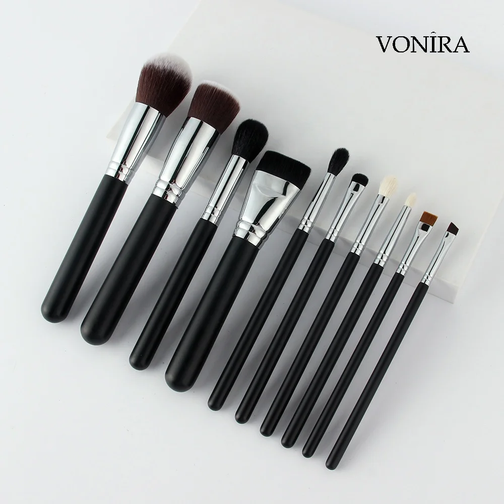 Vonira 10Pcs Professional Makeup Artist Studio Brushes Set Premium Synthetic Goat Hair Cosmetic Brushes Kit With Copper Ferrule
