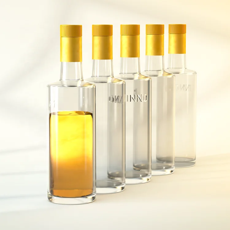 Custom 750ml Clear Glass Bottles Whiskey Wine Drink Drinking Water Bottles Containers With Aluminum Lid INNORHINO