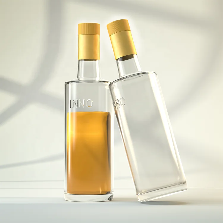 Custom 750ml Clear Glass Bottles Whiskey Wine Drink Drinking Water Bottles Containers With Aluminum Lid INNORHINO
