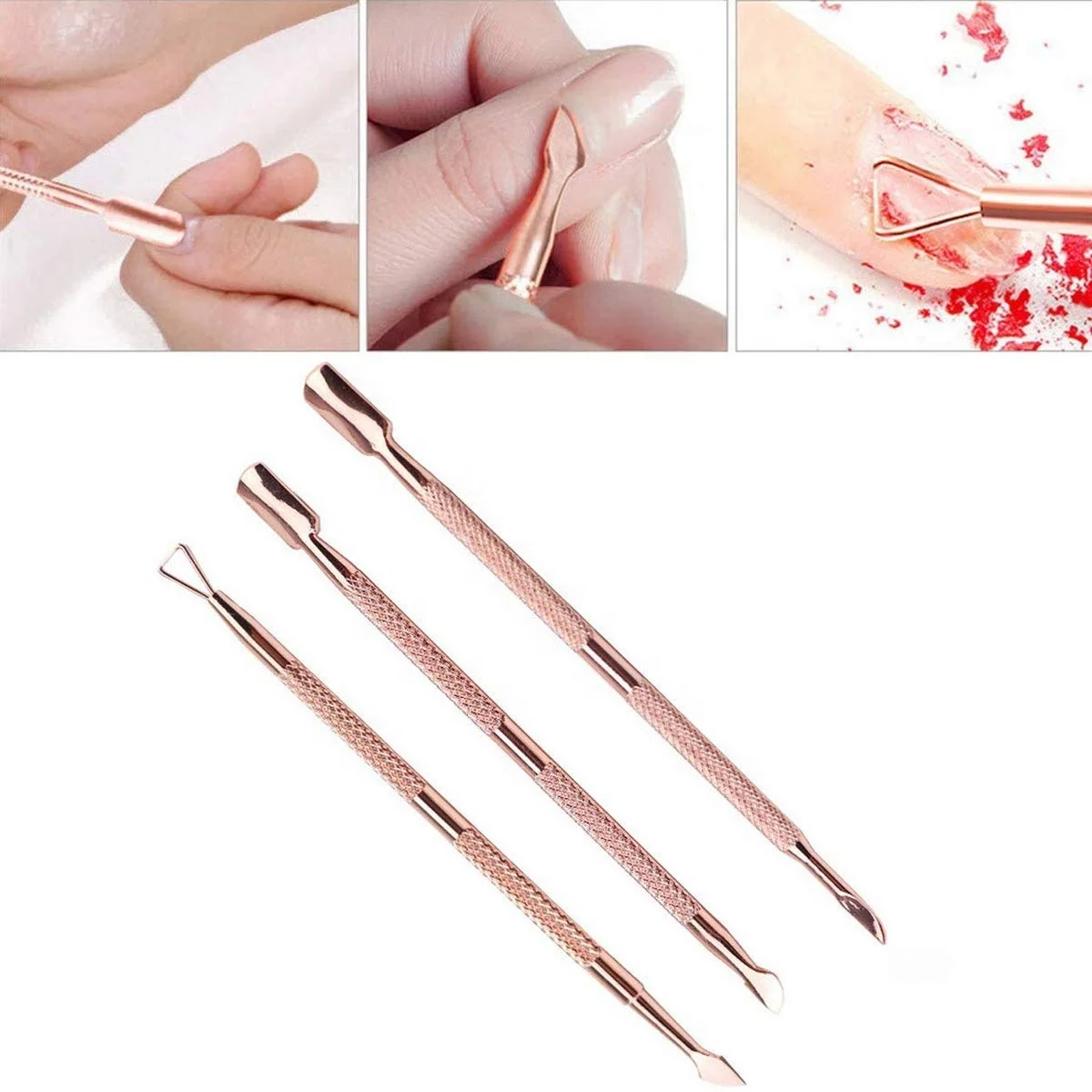 3pcs Gold Cuticle Peeler Scraper Remove Gel Nail Polish and Cuticle Pusher and Spoon Nail Cleaner Durable Pedicure Manicure Tool