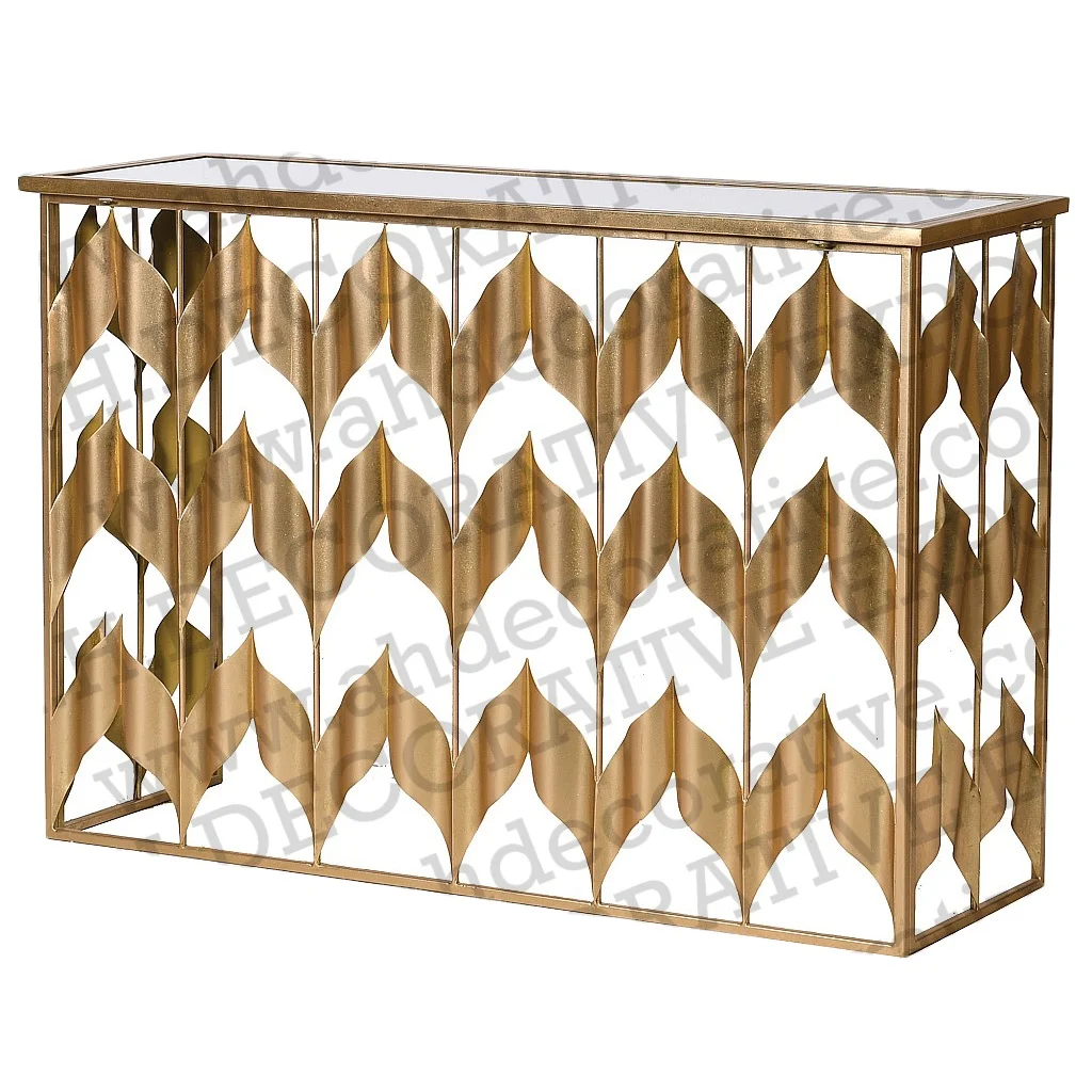 Modern Design Wall Console Table for Living Room Glass Top Decorative Metal Crafted New Design Console Table