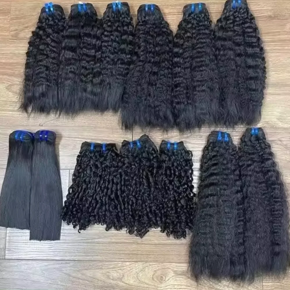 Cheap Indian straight natural machine double weft Bundles cuticle aligned unprocessed silky natural color human hair