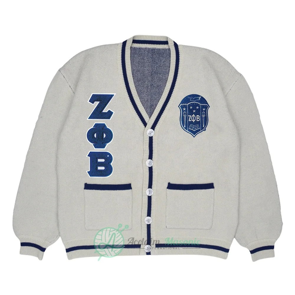 Alpha Zeta Omega Finder Women Sorority Sigma Zeta Soft Acrylic Yarn Customized O Neck Cardigan Sweaters
