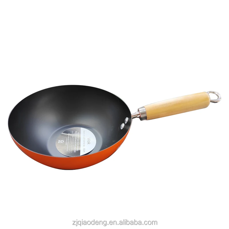 2022  promotional mini wok Carbon Steel kitchen pots 20 Cm non stick wok Pan With wood Handle