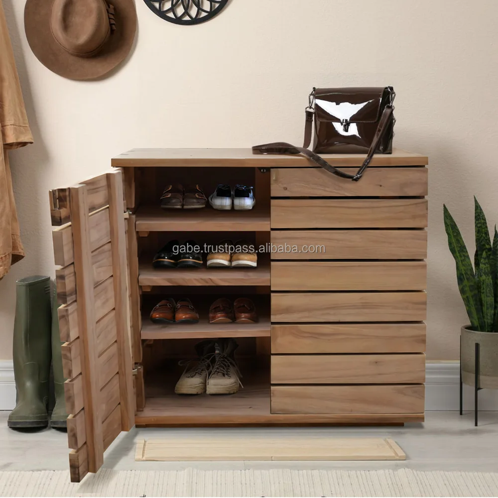 Handmade Natural Teak Wood Shoe Rack - Spacious 4-Tier Organizer, Customizable Dimensions 80x40x75 cm