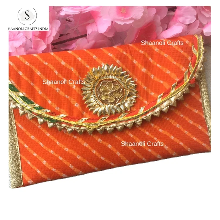 New Arrival Handmade Traditional Leheriya Pattern Handbags For Women Poly-Silk Fabric Pouches Evening Clutches For Wedding Favor
