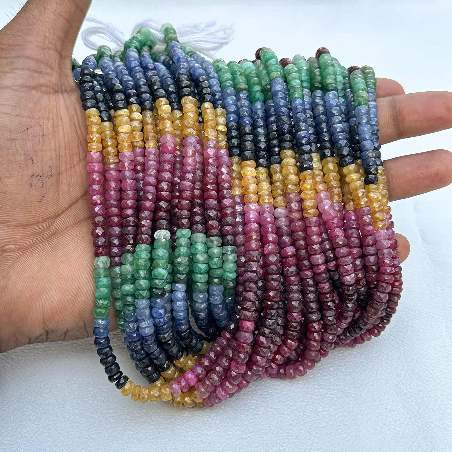 Top Selling Natural 5mm Multi Precious Sapphire Emerald Ruby Faceted Rondelle Gemstone Beads For DIY Jewelry Making At Sale