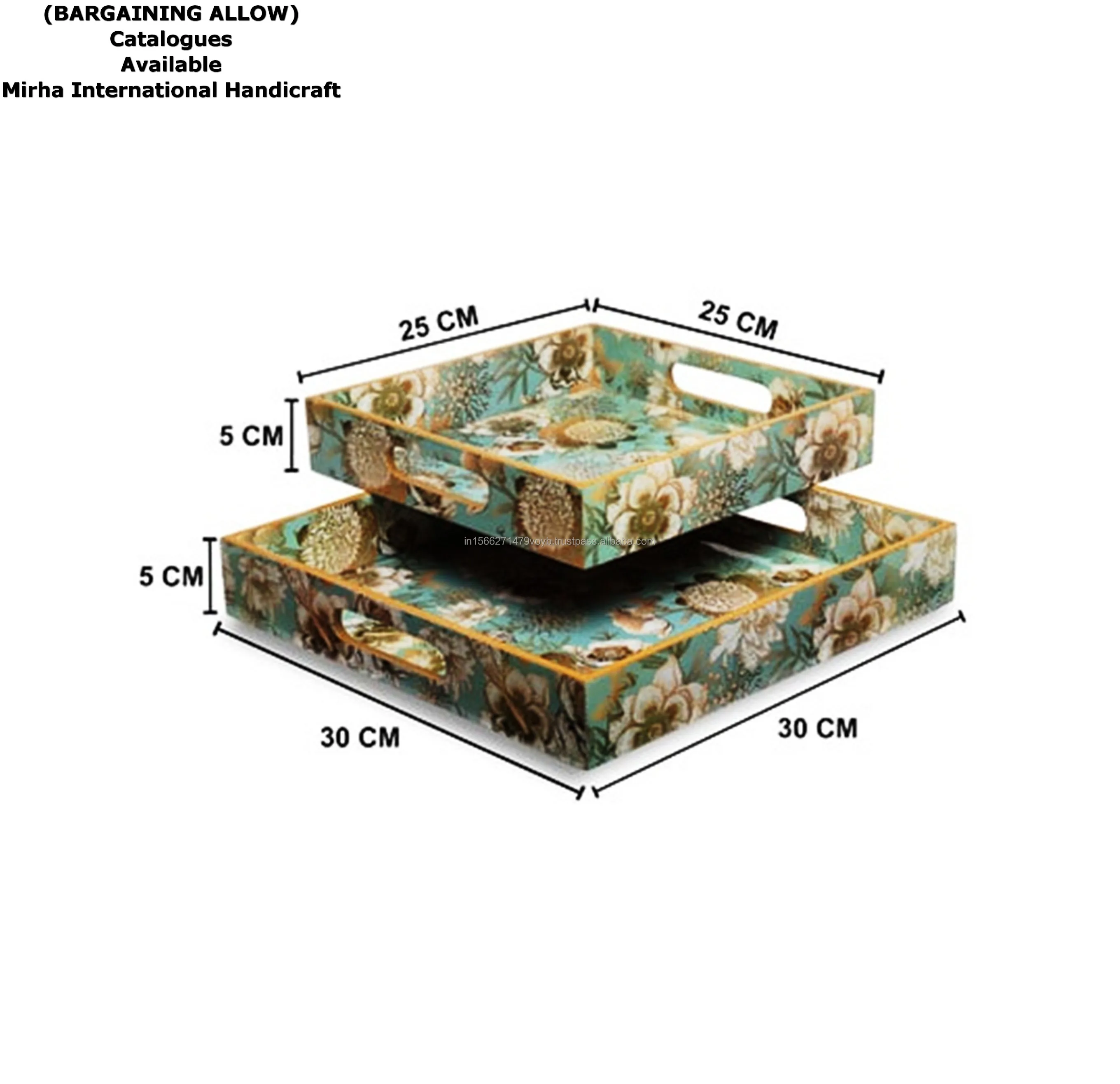 Handcrafted Wooden Serving Tray with Tissue Box Holder Hand Painted Decorative Tray for Home Use Food Serving from India