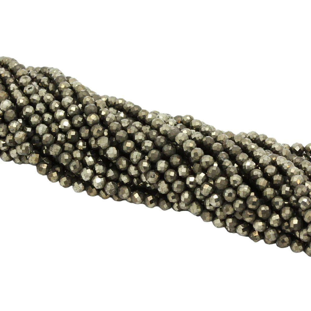 Natural Pyrite 3 mm Roundel Micro Faceted Wholesale Loose Gemstone Beads Strand