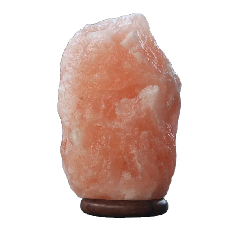 100% Natural Crystal Pink Himalayan Rock Salt Lamp Hand Carved with Wooden Base Air Purifier for Home Decoration