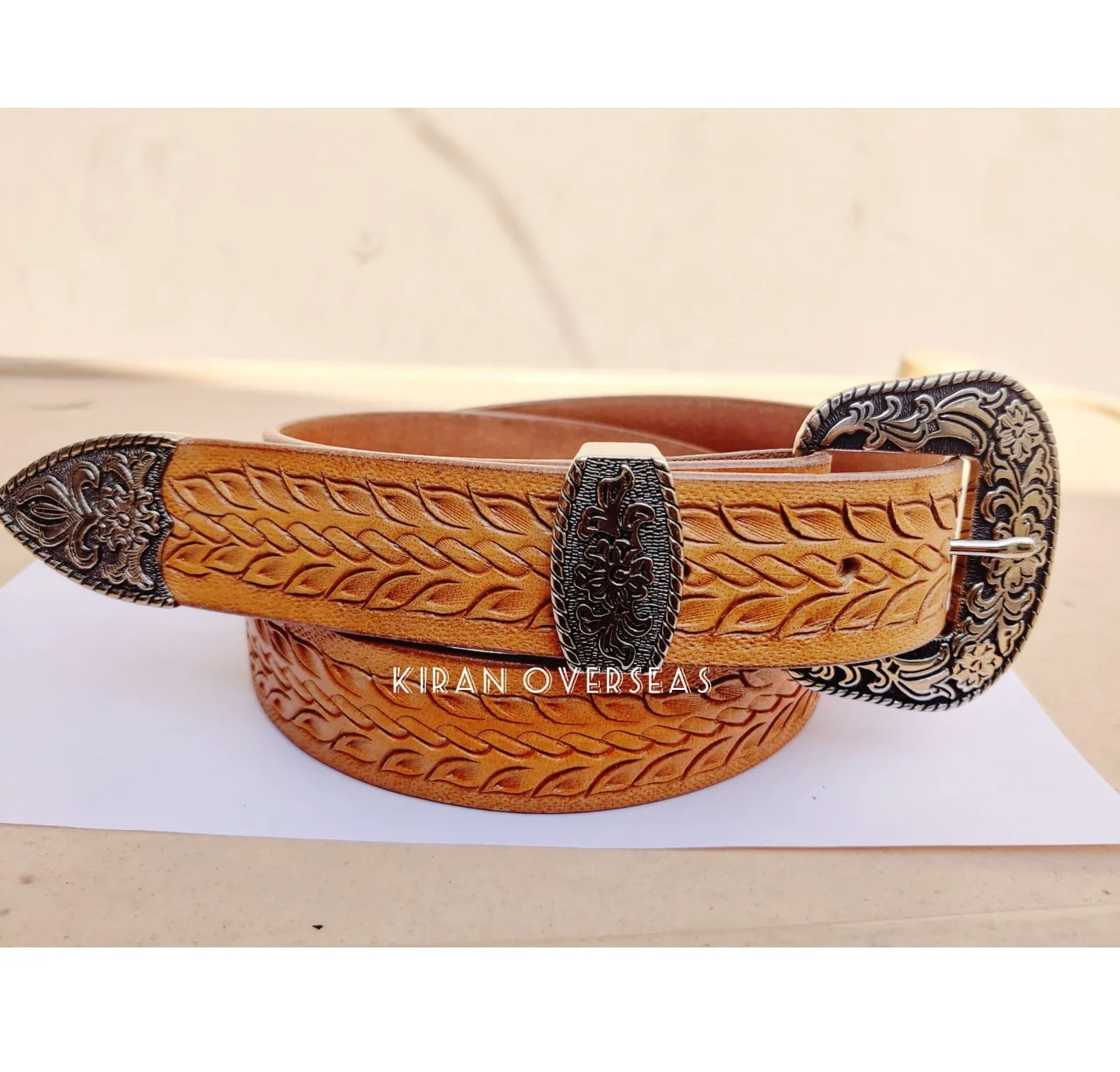 Hand Tooled Carved Floral Design Brown Soft Full Grain Leather Premium Cowhide Western Style Leather Belts For Men or Women