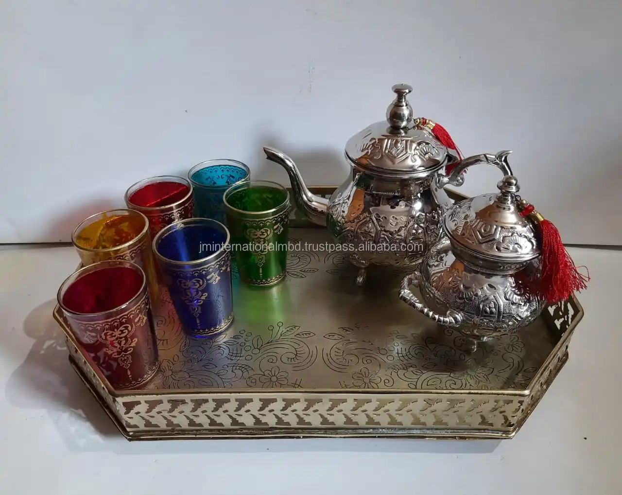 Ramadan dates chocolate tray with glasses and teapot