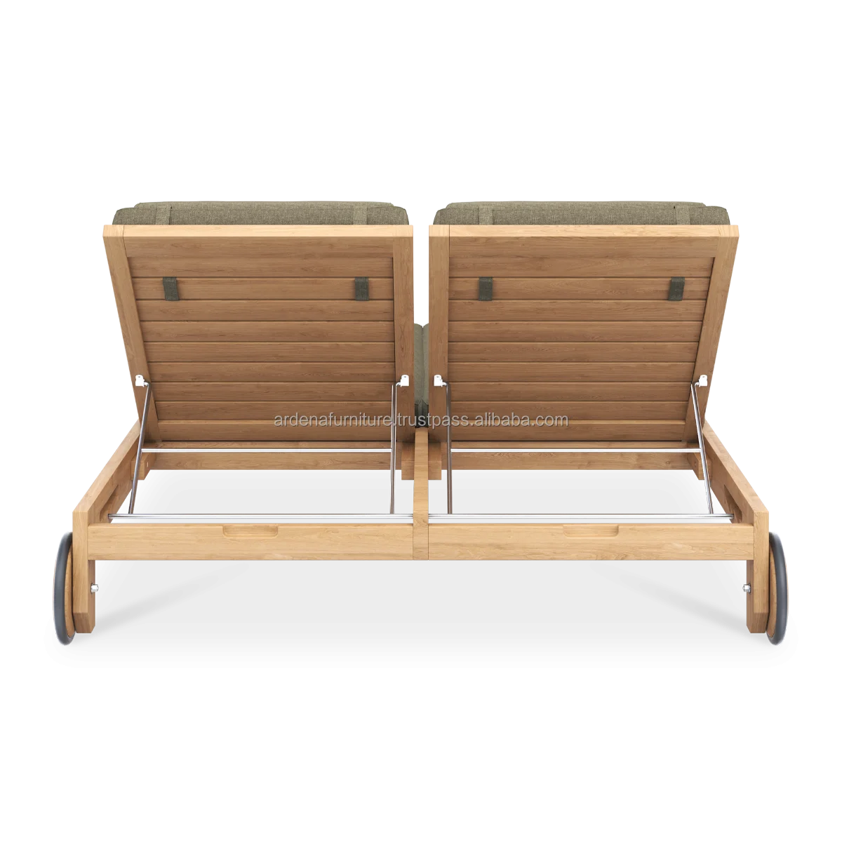 Outdoor Furniture Beach Sun Lounger Teak Modern Solar Chair Two Couples Reclining Outdoor Beach Teak Wood Furniture