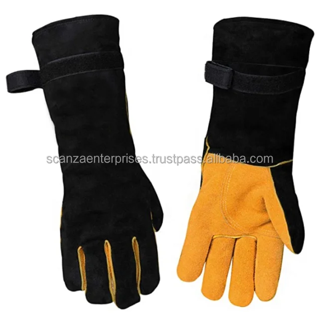 TIG Welding Glove Soft Goat/Sheep Skin Palm Custom Logo Sensitivity 15cm Cow Split Leather Cuff Size 35cm Long