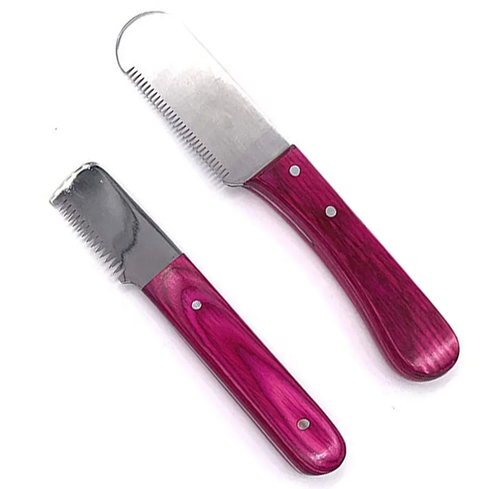 Dog Grooming Coat Stripping Knife Stripper Trimmer Tool Wooded Handle tripping Knives Set of 6 in Stainless Steel non slip tool