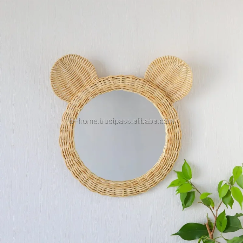 Wall Mirror Bathroom Makeup Decor Photo Booth Vanity Cabinet Cute Decoration Items Accessories Wall Art Luxury Rattan Handicraft