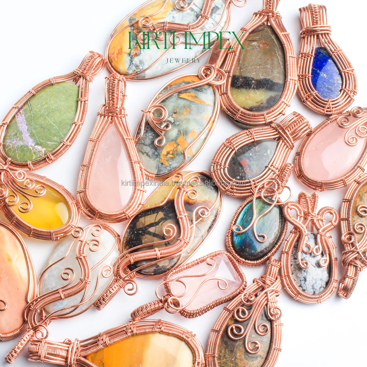 Wholesale Handcrafted European Design Copper Wire Wrapped Mixed Crystals Pendant Necklace Vintage Jewelry with Healing Charms