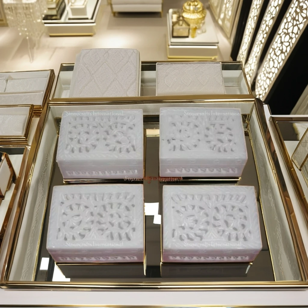 New Collection With All Type Multi Purpose Uses Handmade Rectangular White Marble Carved Decorative Boxes With Creative Design