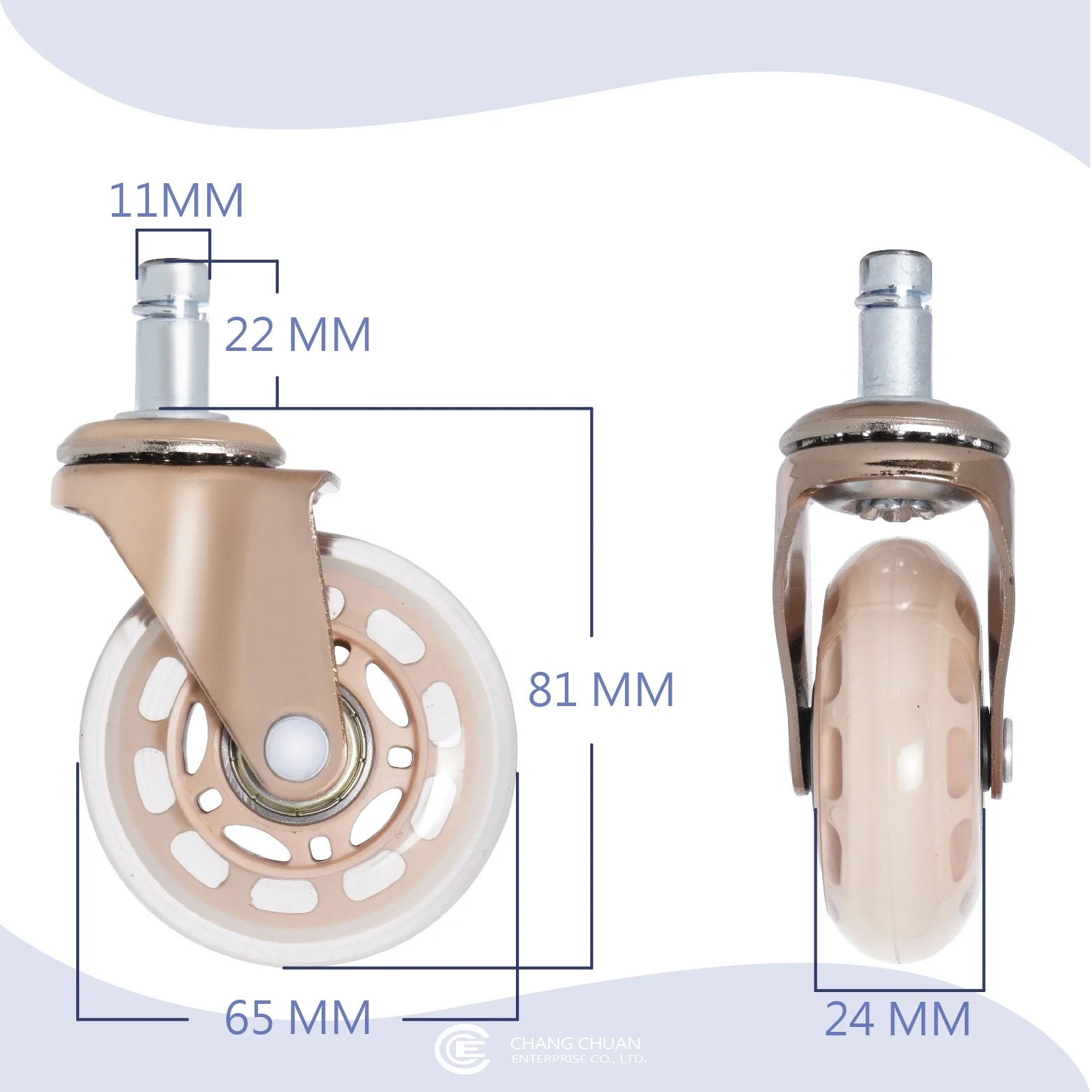 Rose Gold Furniture Bearings PU 65mm Office Racing Chair Caster Wheel