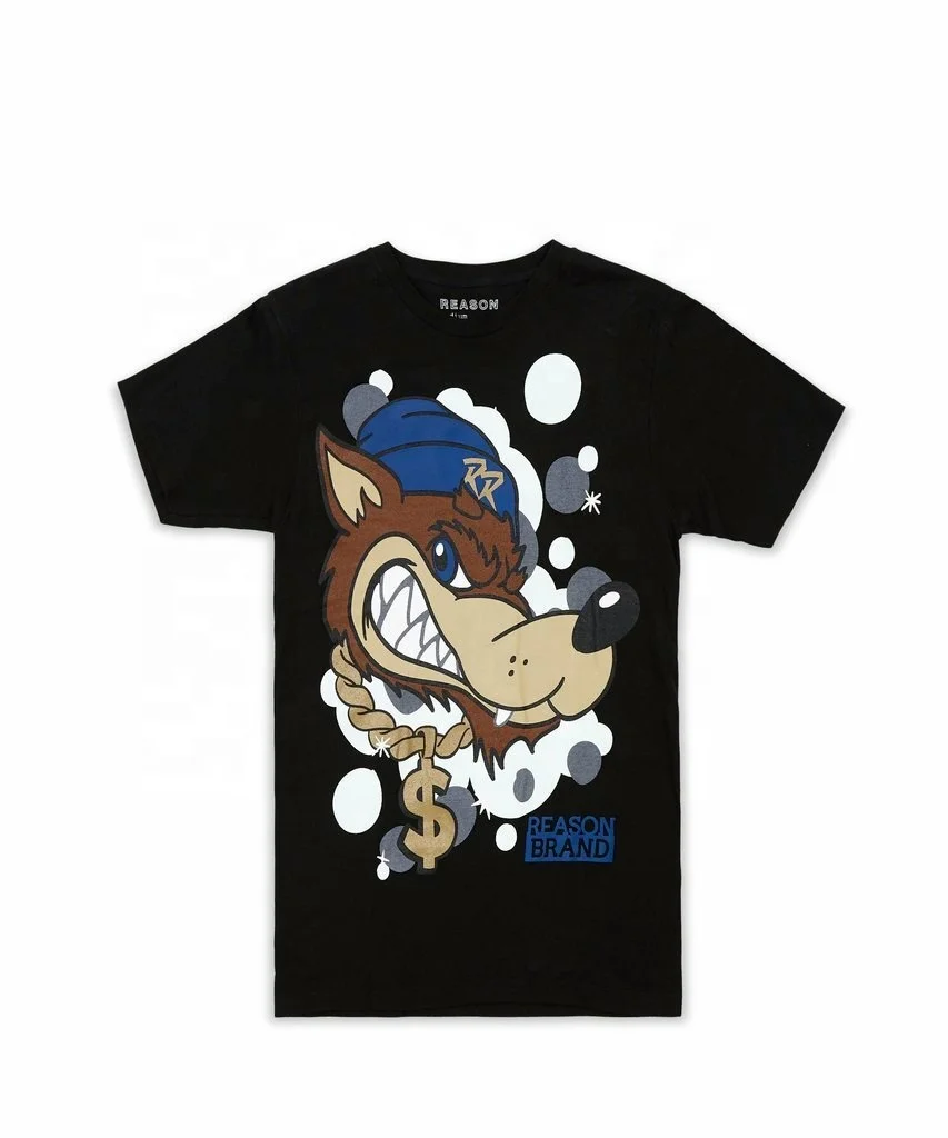 Custom OEM Wolf Printed Tee Shirt Crew Neck Regular Fit T-Shirt with Signature Logo Heat Transfer printed custom embroidery