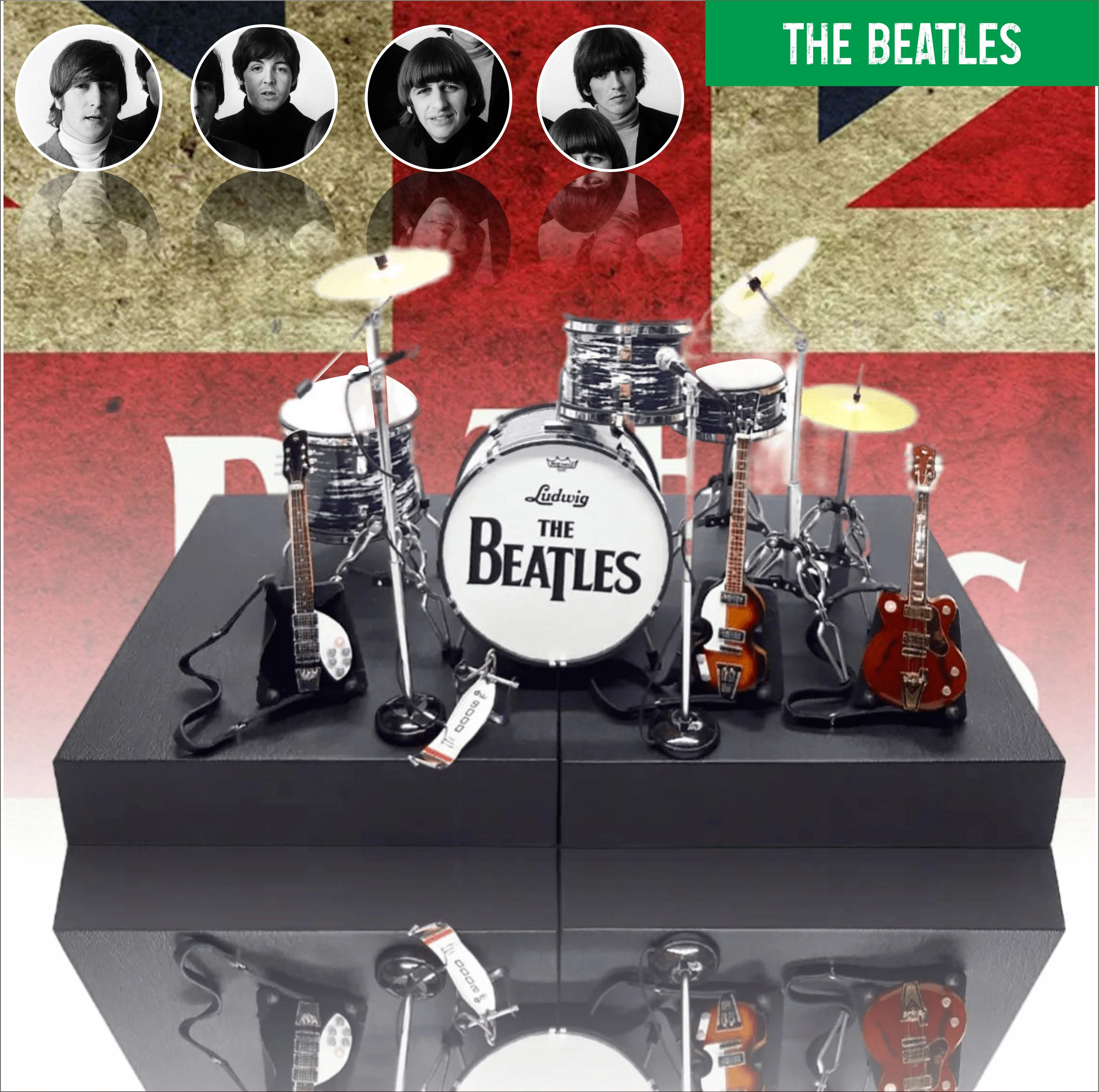 Miniature Guitar And Drum uk the beatle  Design | Miniature guitar Free Exclusive Box Use Stage For Action Figure