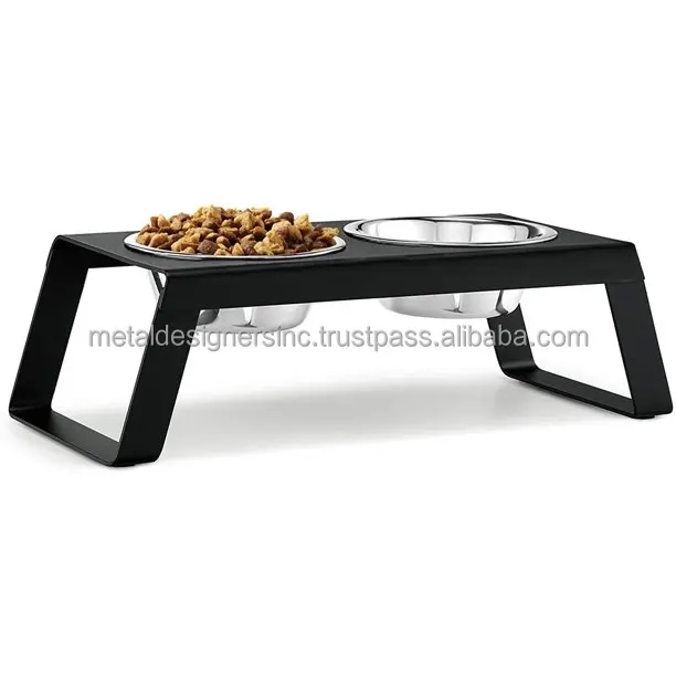 Elevated Dog Bowls for Small Dogs Foldable Metal Shelf Raised Dog Bow Standing Feeder 2 Stainless Steel Bowls and Non-Slip feet