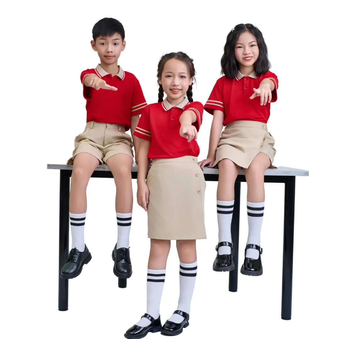 Новейшая дизайнерская оптовая продажа униформа для начальной/средней школы унисекс с коротким рукавом мальчиков и девочек-индивидуальный дизайн