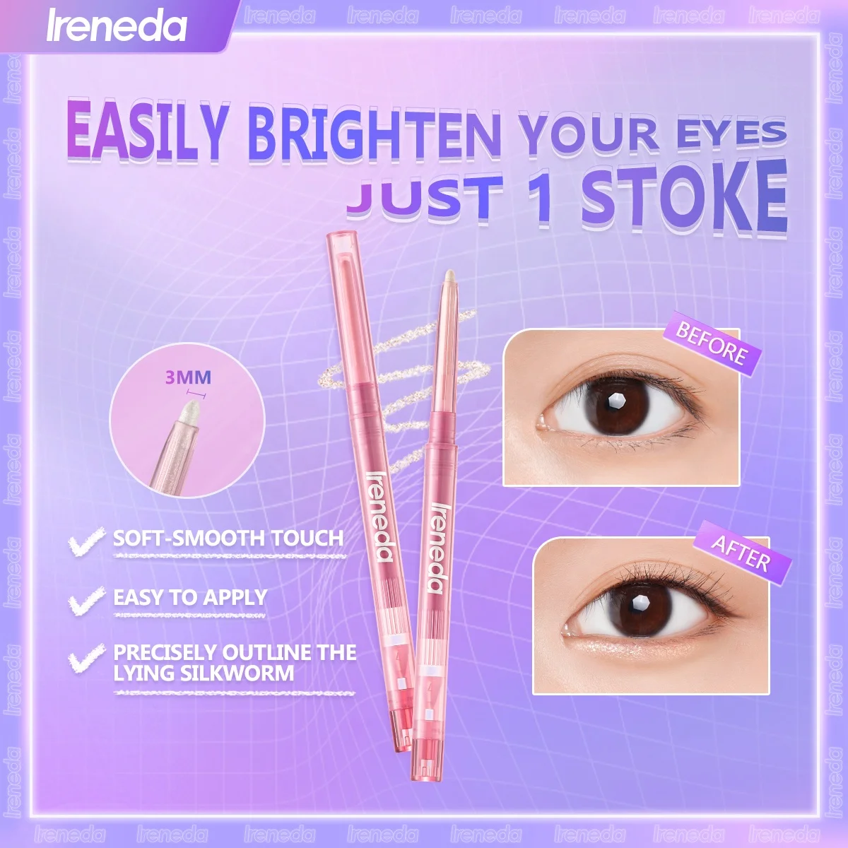 IRENEDA IR04 high pigmented gel eyeliner shimmer eye liner eyes glitter diamond