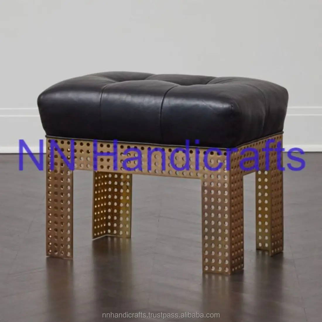 Southwestern Steel Iron Metal Brown Powder Coated Round With White Fabric Seat Bench Bar Ottoman Restaurant For Exterior Bedroom