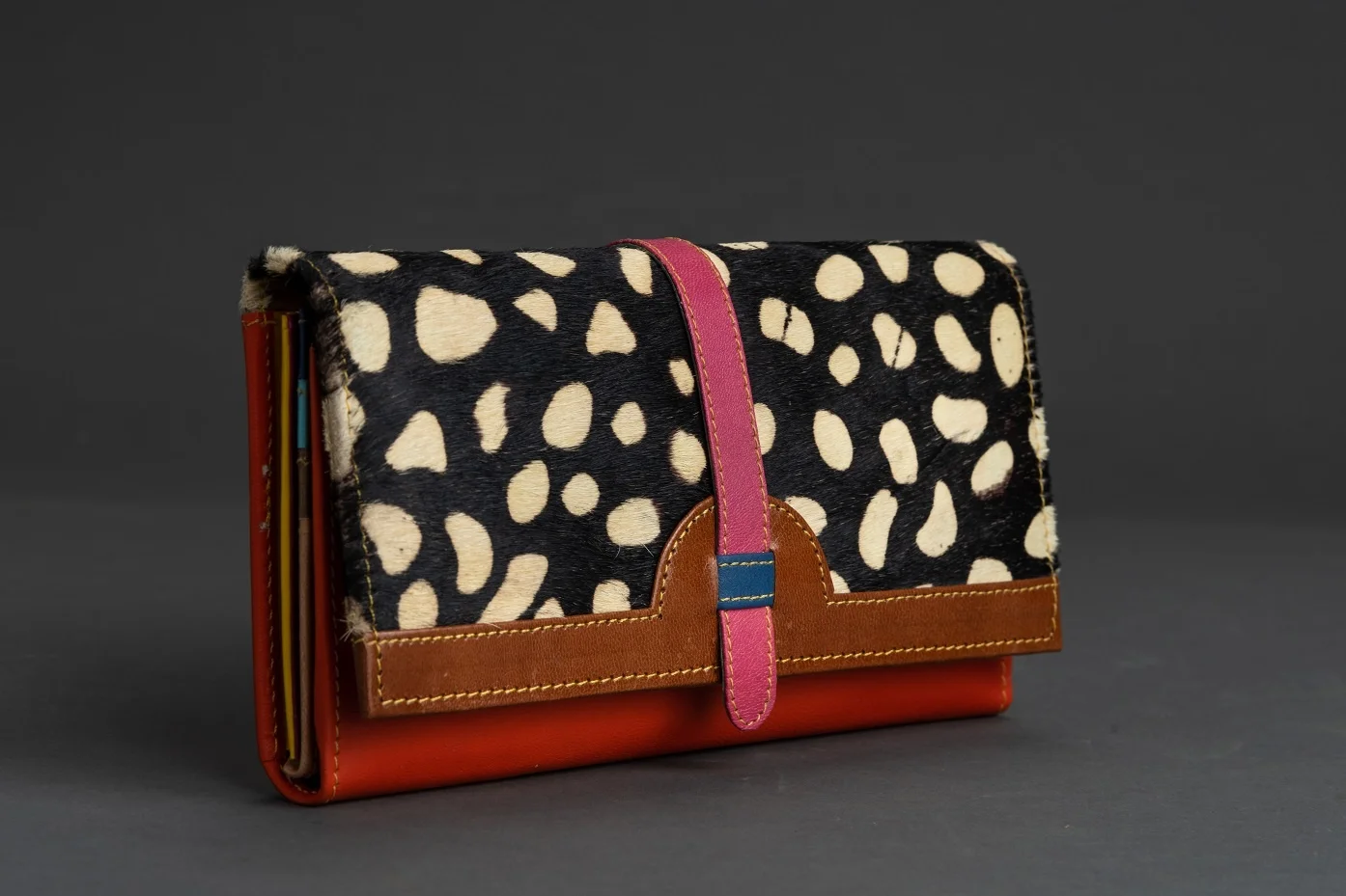 Hair on Hide Pouch Cowhide Case Beautiful Lady Chain Bags Genuine Leather Clutch womens wallet 2022 leather