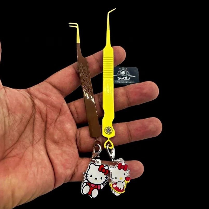 Lash Tweezer with Hello Kitty Keychains Heart Design Eyelash Extension Tweezer Fiber Tips Tweezers Eyelash Extension Supplies