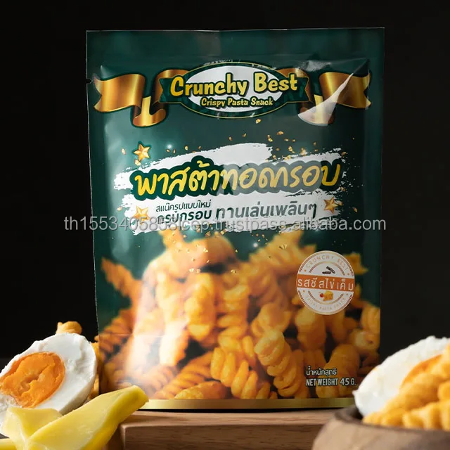 Crunchy Best Crispy Pasta Snack with Larb Flavor (Thai Spicy Meat Salad) Net Weight 45 G. Daily Delicious Snack from Thailand