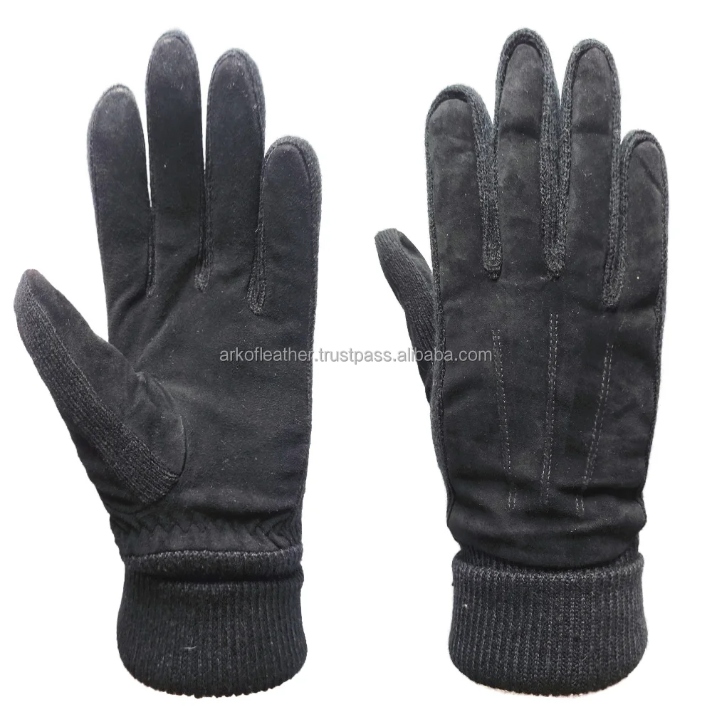 Custom Daily Life Sheepskin Warm Fashion Leather Gloves and Mittens Long Cuff Goatskin Black Leather Gloves