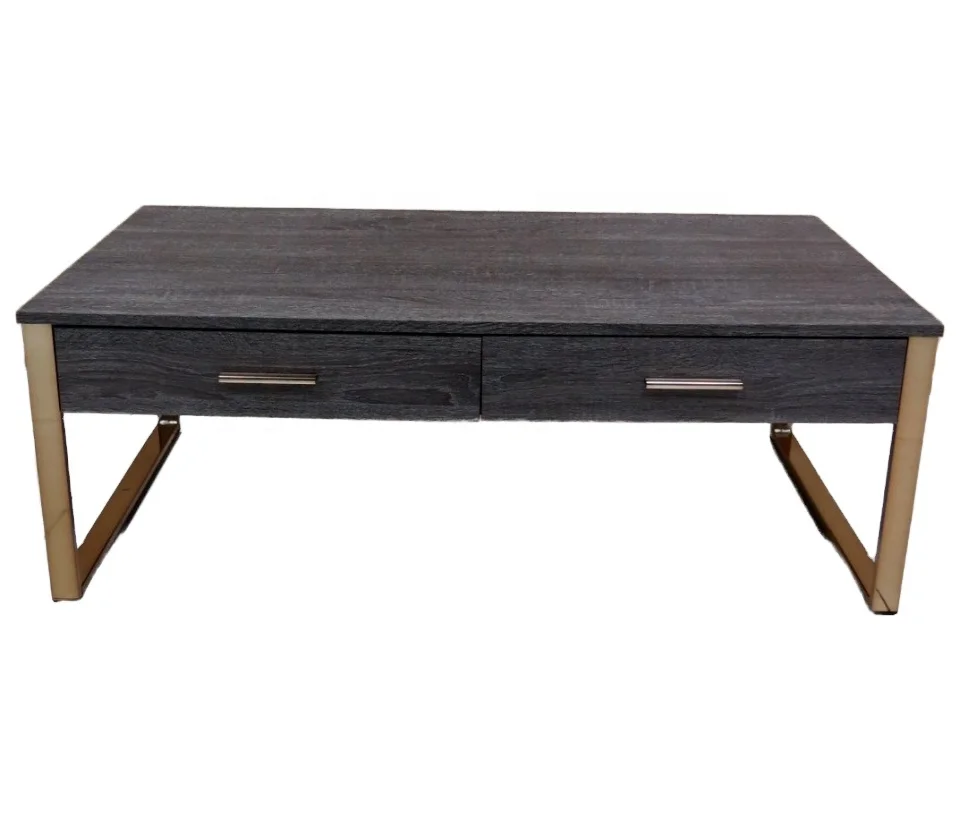 Rustic Wooden Coffee Table with 2 Drawers Small Tea Table Adjustable Metal Laptop Desk Living Room Featuring Storage Features