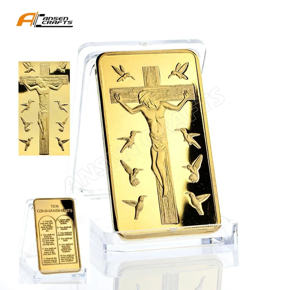 Cross Jesus Christ on the Custom Made Gold Rose Ingot Shape Bar