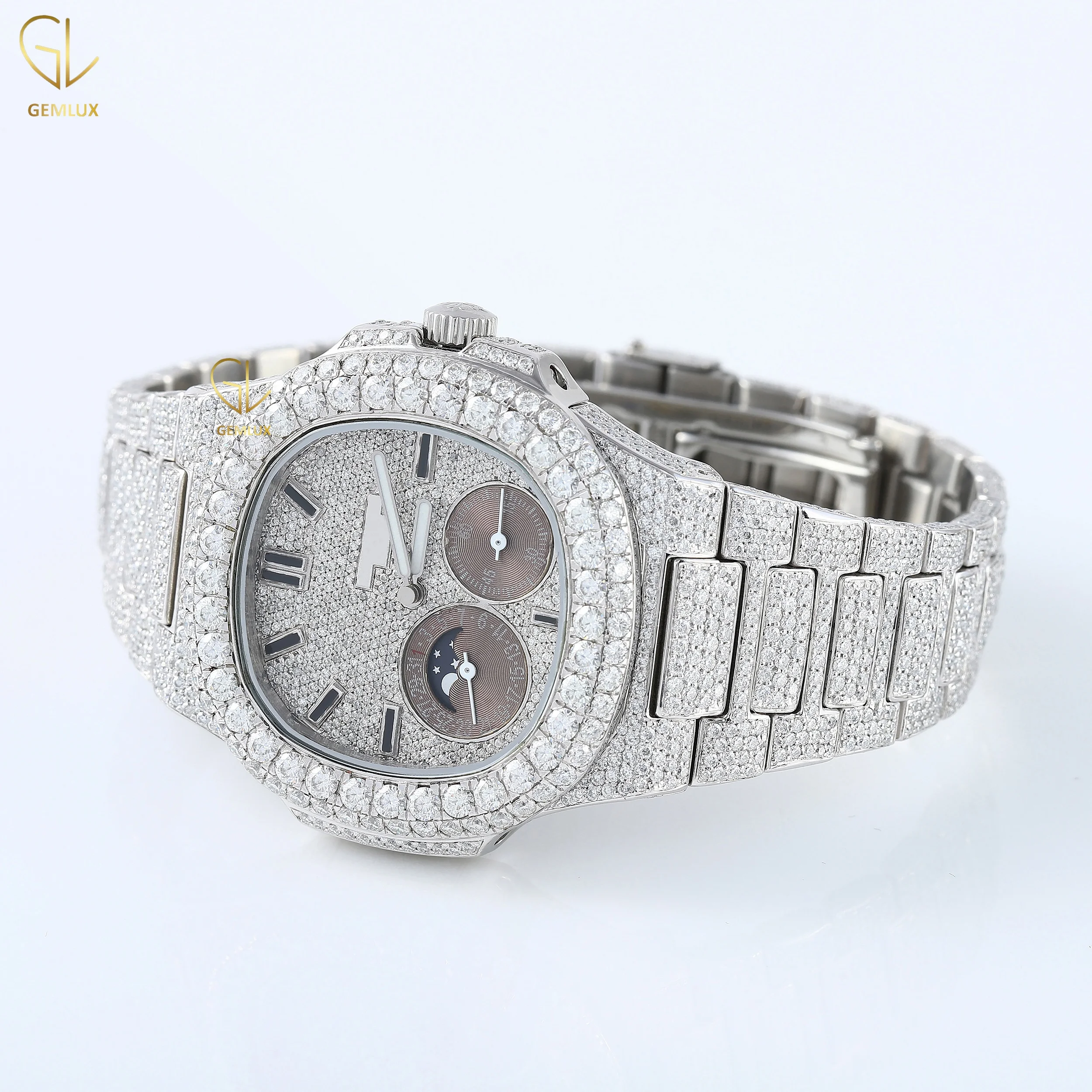 charm fully iced out New Trendy romal dial chronograph D vvs Moissanite Premium Quality diamond watch office wear men watch