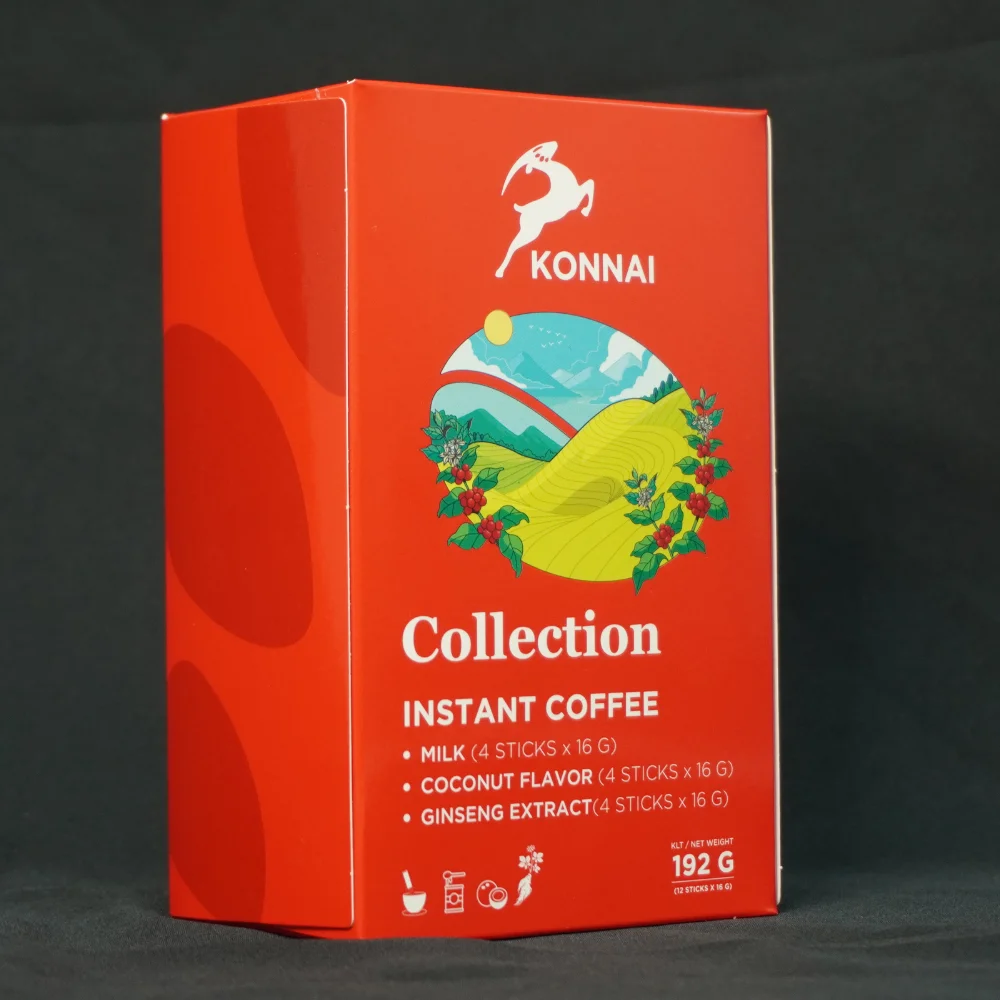 Konnai Instant Coffee Vietnam Arabica Robusta New Packaging with Flavors Milk Coconut Milk Ginseng Chocolate Mint Nut