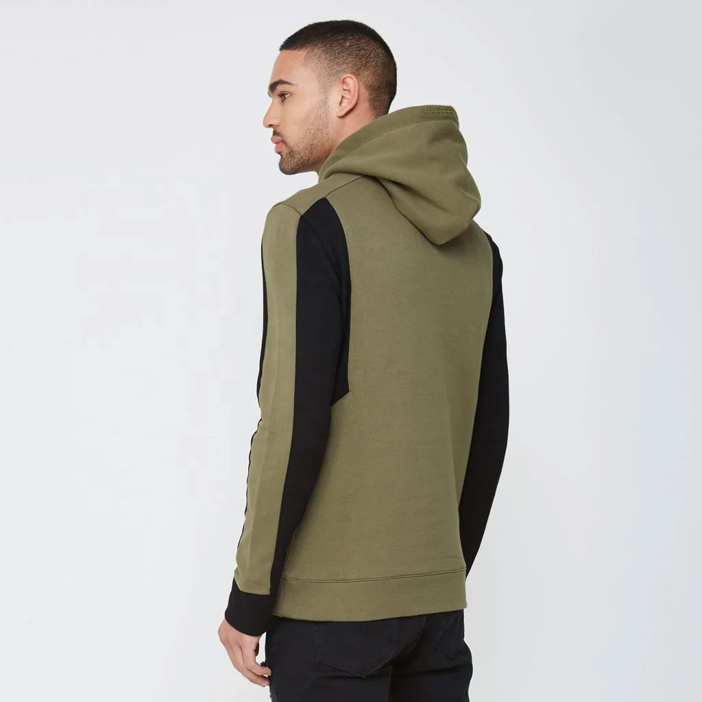 Wholesale Custom Cotton Fleece Panelled Hoodie Sports Green Black Colour Hoodie/sweatshirt